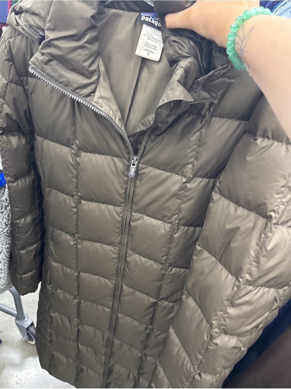 Patagonia Olive Green Quilted Down Puffer Coat